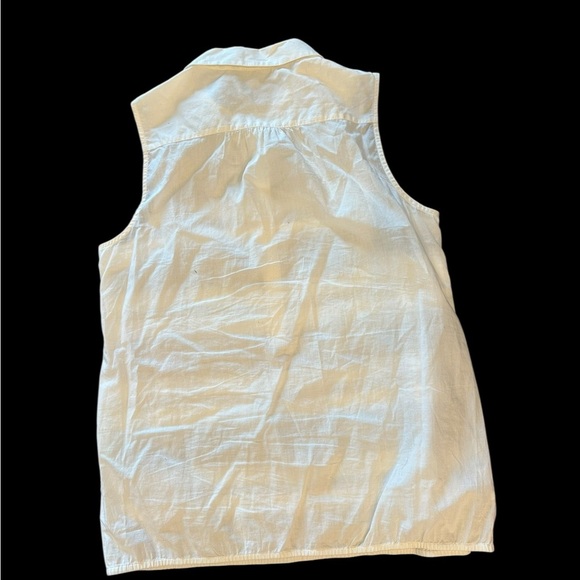 Ann Taylor LOFT White Cotton Sleeveless Ruffle Top Button Up Small - Picture 2 of 5